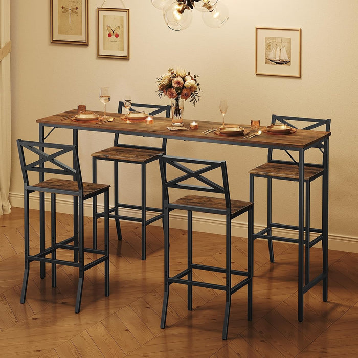 Bar Stools, Set of 2 Bar Chairs with Backrest and Footrest, 26" Tall Counter Bar Stools, Kitchen Breakfast Bar Chairs, Easy Assembly, for Dining Room, Rustic Brown BAHR0901N1
