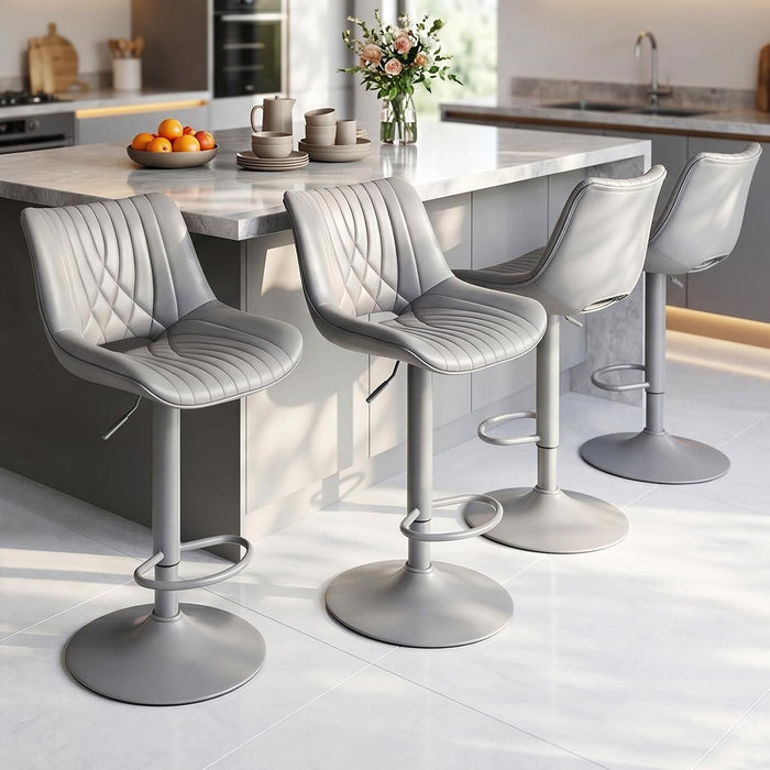 Swivel Bar Stools Set of 2, Height Adjustable Counter Height Bar Stools with Open Back and Footrest, Premium Faux PU Leather, Modern Upholstered Bar Chairs for Kitchen Island/Bar/Counter, Gray