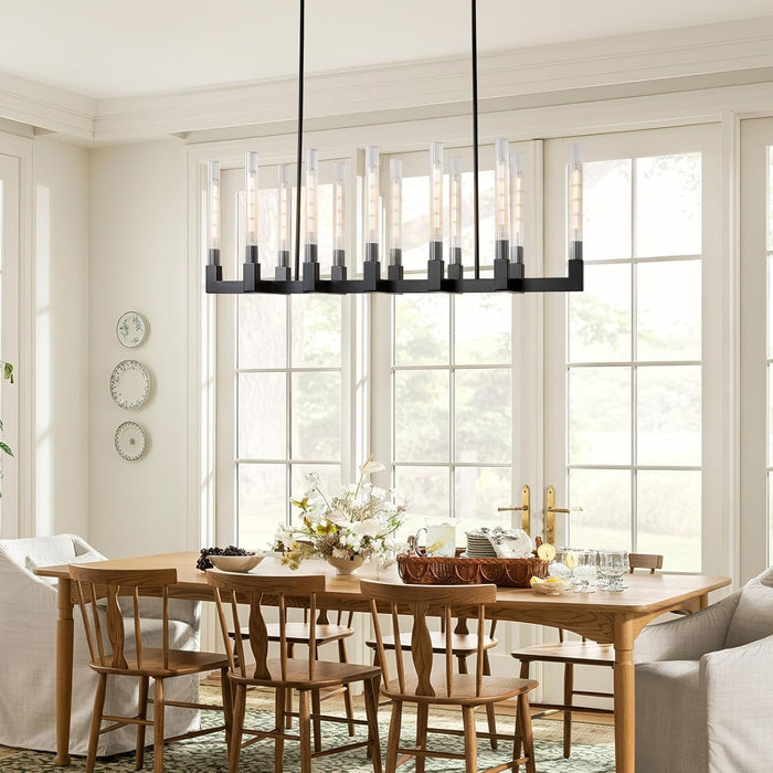 Black Farmhouse Dining Room Linear Chandelier Fixture