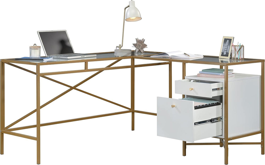 Harper Heights L-Desk, White Finish