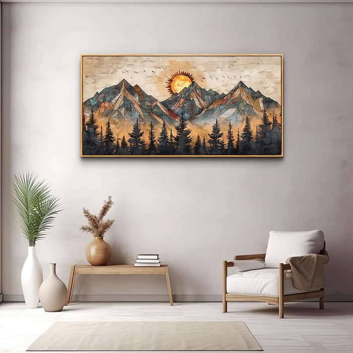 Boho Wall Art for Living Room Large Canvas Wall Decor for Bedroom Office Decorations Abstract Wall Paintings Mountain Landscape Pictures Modern Home Mural Artwork Wood Framed 24X48 In