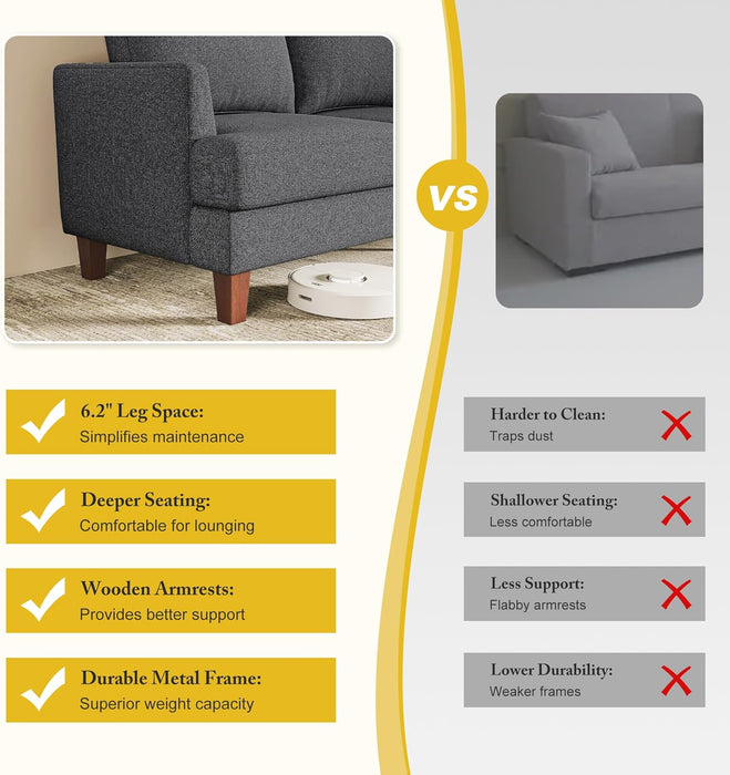 89 Inch ThreeSeater Upholstered Sofa DarkGrey LivingRoom