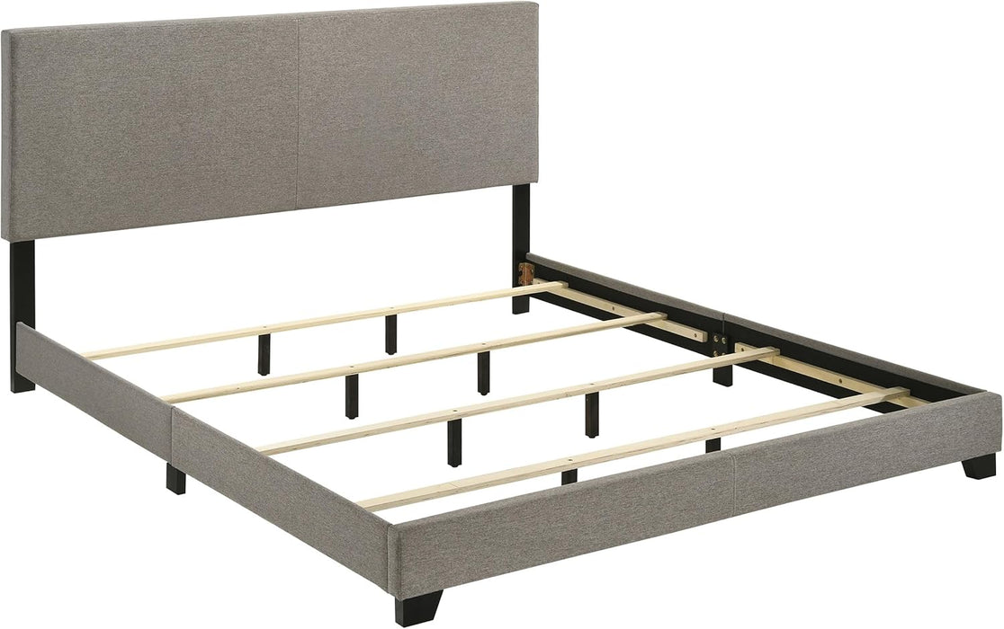 Home Furnishings - Dorian - Fabric Upholstered Wood Panel Bed with Padded Headboard, Wood Legs and Transitional Style - Bedroom - California King Size - Taupe - 300851KW