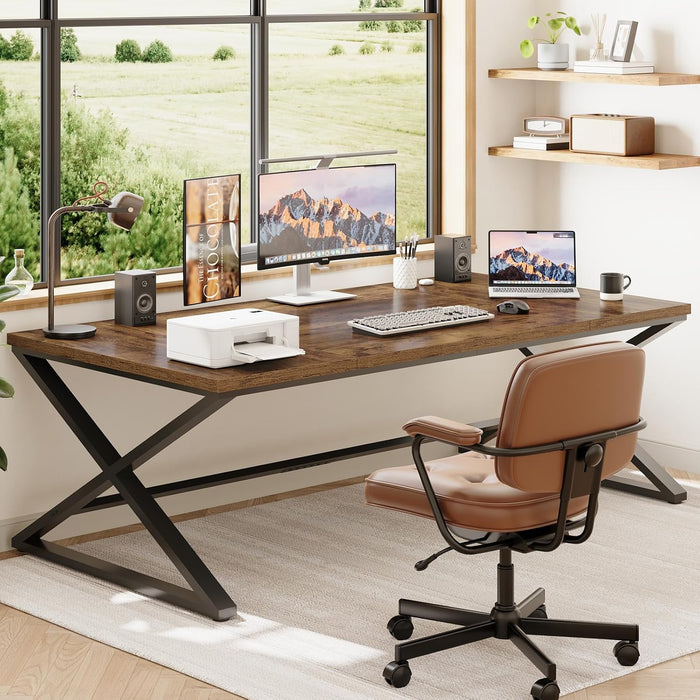 Large Desk for Home Office, 78.7" Extra Long Computer Desk Rustic Brown