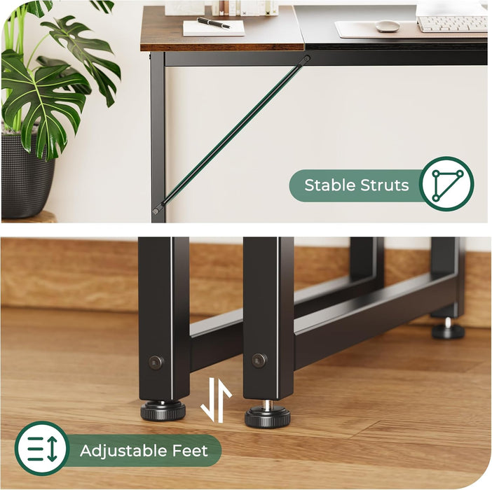 Computer Desk, 80 Inch Office Desk, Gaming Desk with Storage, Writing Desk Work Desk for Home Office, Study, Long Simple Desk, Large Legroom, Metal Frame, Rustic Brown and Black