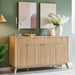 60 Inch Fluted Buffet Sideboard Cabinet, Natural Oak | Modern Coffee Bar Storage Cabinet with 3 Drawers, for Dining Room, Living Room, Hallway, Oak Wood Grain, Adjustable Shelves