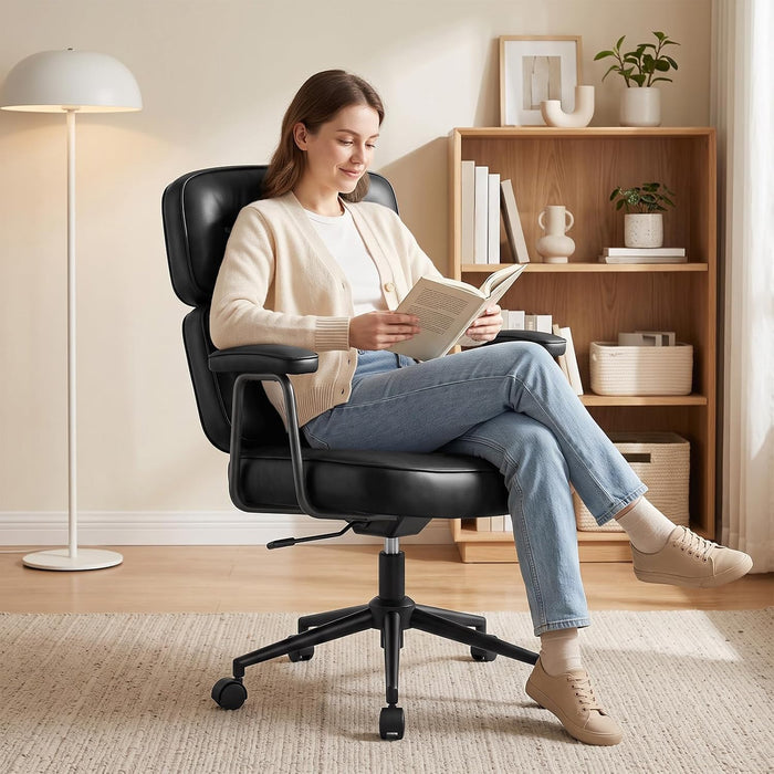 Office Desk Chair, PU Leather Computer Chair with Lumbar Support