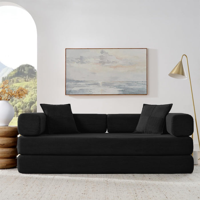 Corduroy 78Inch Multifunctional Convertible Sofa Bed Black