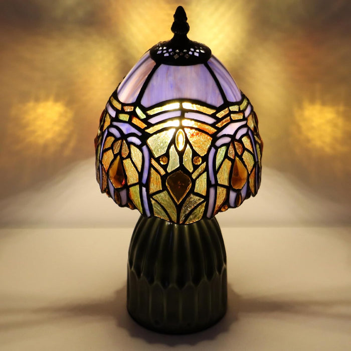 Tiffany Stained Glass Mushroom Table Lamp 12.5 Inch -Purple Jewelry