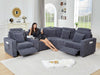 Oversized Modular Sectional Sofa with 2 Power Reclining, Electric Recliner Couch with Storage Console and Adjustable Headrest, Plush Corduroy Fluffy 5 Seat Corner Sofa for Living Room-Blue Grey