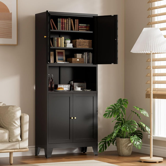 Black 69 Inch Freestanding Pantry Cabinet Organization