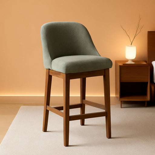 Bar Stool Set of 2, 26" Upholstered Counter Height Stools | Comfortable Chenille Fabric Barstool, Solid Wood Legs and Footrest, Bar Chair with Back for Kitchen Island, Green