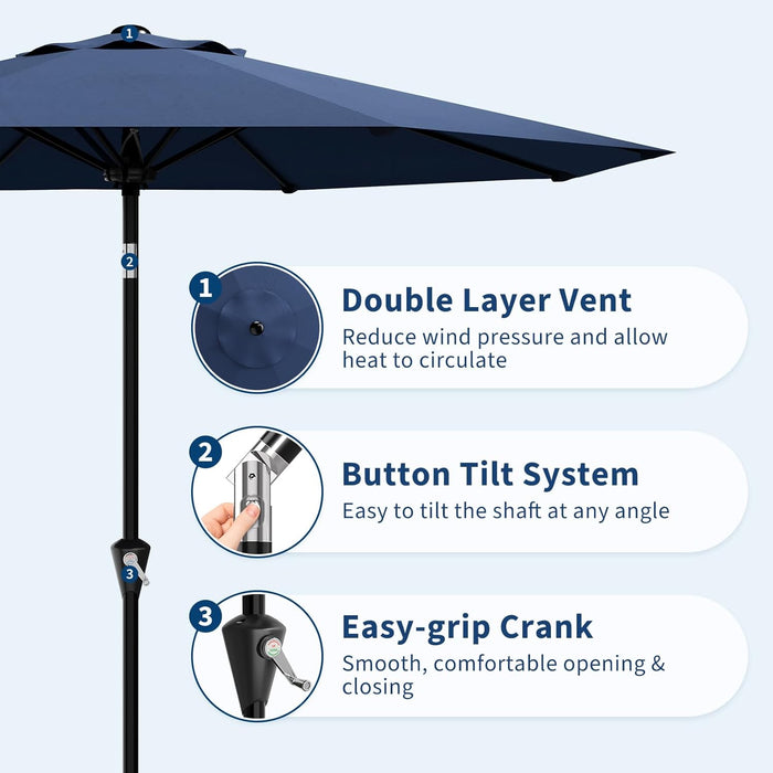 10FT Umbrella Outdoor Patio, Backyard Umbrella with 8 Sturdy Ribs, Push Button Tilt and Crank, Waterproof UV Protection for Garden, Table, Pool, Market