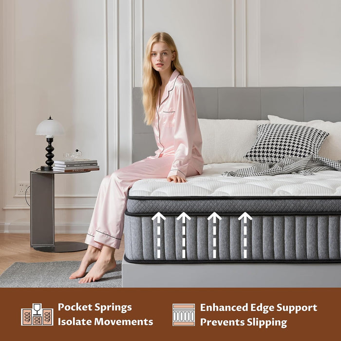 12 Inch Queen Mattress in a Box, Hybrid Cooling Gel Memory Foam & Pocketed Coils, Medium Firm, Certipur-Us Certified, Pressure Relief, Motion Isolation