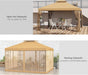 10' X 12' Patio Gazebo with Corner Frame Shelves, Double Roof Outdoor Gazebo Canopy Shelter with Netting for Patio, Wedding, Catering & Events, Brown
