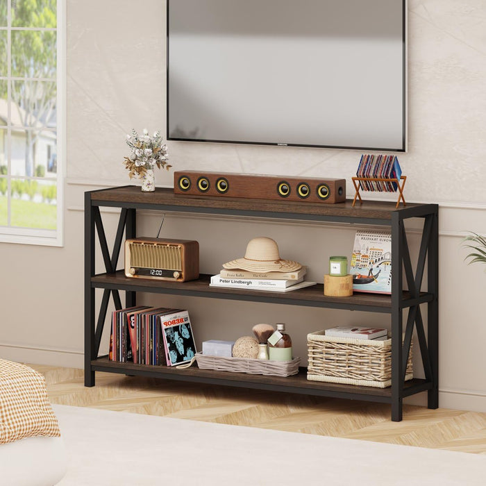 Console Table for Entryway, Modern Entry Table with 3 Tier Shelves, Couch Tables behind Sofa for Living Room (55 Inch, Dark Walnut)