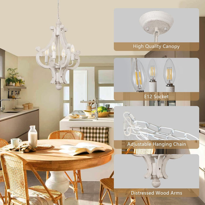 Farmhouse Chandelier, 4-Light French Country White Chandelier