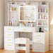 White Vanity Desk With Integrated Mirror Illumination
