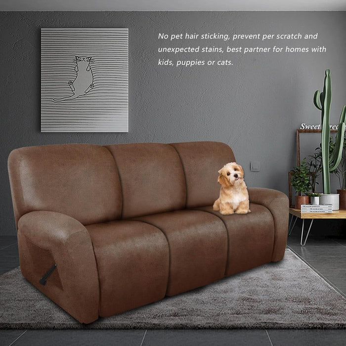 Recliner Sofa Covers - Leather like Recliner Sofa 3 Seater Recliner Couch Covers for 3 Cushion Couch 8 Pieces Washable Stretch Reclining Sofa Slipcovers (Brown)