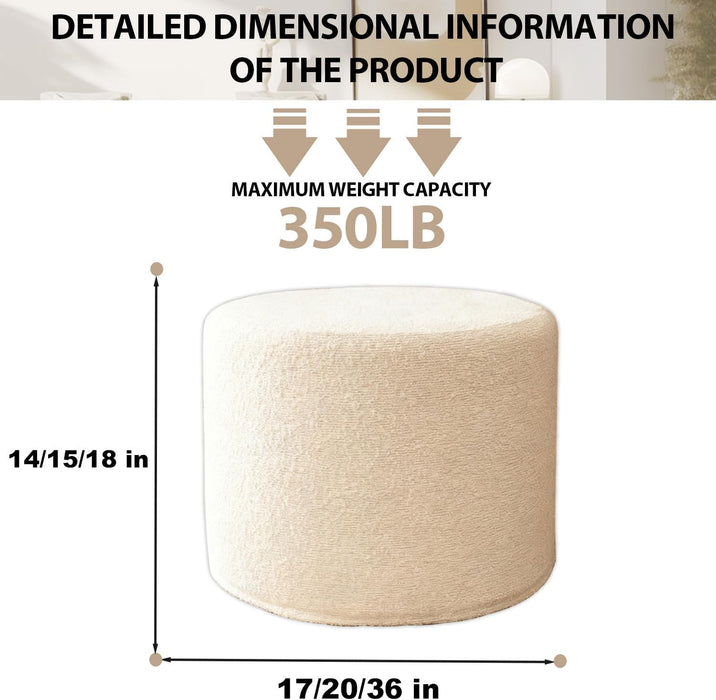 Round Ottoman Foot Rest and Boucle Pouf - High Density Sponge Filling - 17"X17"X14" Footstool for Couch Living Room - Lightweight Comfort and Charm Floor Pouf Footrest Cushion - White