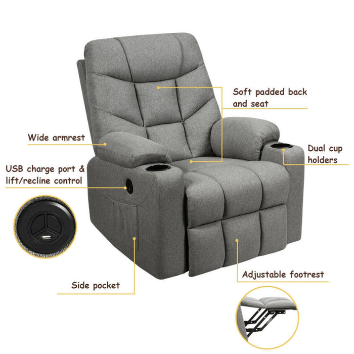 Electric Power Lift Massage Recliner Sofa with 8 Point Massage and Lumbar Heat