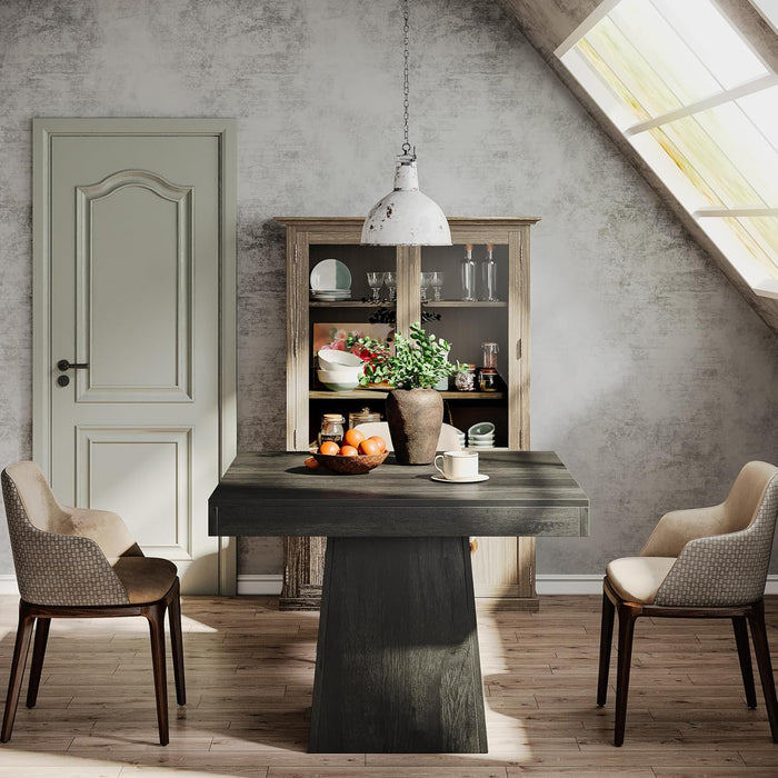 Square Dining Table for 4, 31.5-Inch Small Kitchen Table with Sturdy Pedestal Base, Farmhouse Dinner Table for Dining Room, Living Room, Kitchen (Gray)