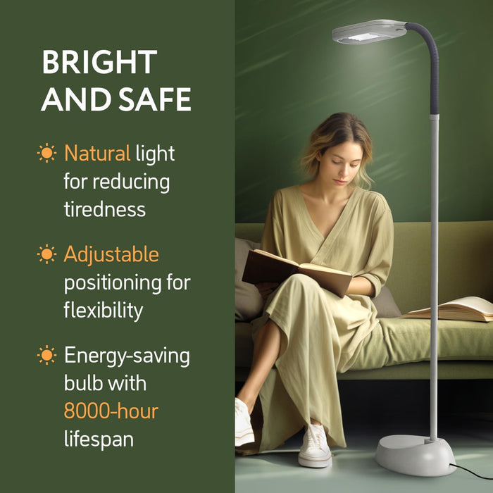 Natural Daylight Floor Lamp - Craft Light Floor Standing for Reading, Crafting, Sewing - Adjustable Gooseneck - Task Lamps for Living Room, Bedroom, Office