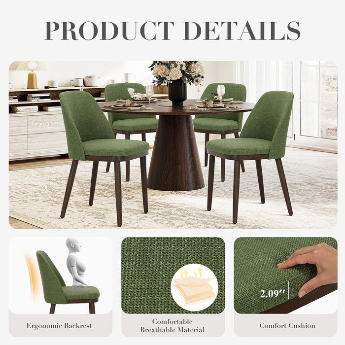 Upholstered Dining Chairs Set of 4, Modern Kitchen Chairs with Back, Fabric Side Dining Room Chairs with Wood Legs for Farmhouce Restaurant, Green