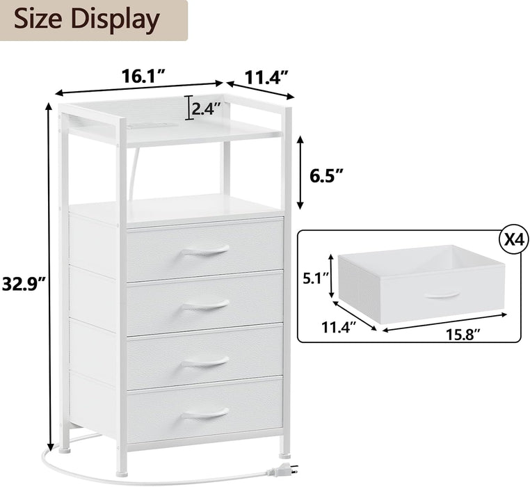 White Nightstand With Charging Station LED Lighting