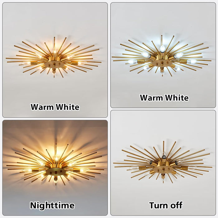 Semi Flush Mount 8 Light Ceiling Light Modern Metal Ceiling Lighting Gold Light Fixture Chandelier for Farmhouse Kitchen Dining Room Bedroom Hallway Living Room.
