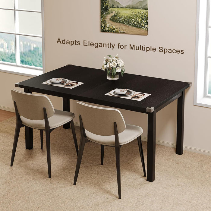 Modern Extendable Dining Table for 4-6, 63" Farmhouse Kitchen Table, Rectangular Dining Room Tables for Dining, Kitchen, Office, Living Room, Wooden Tables, Space Saving (Black)