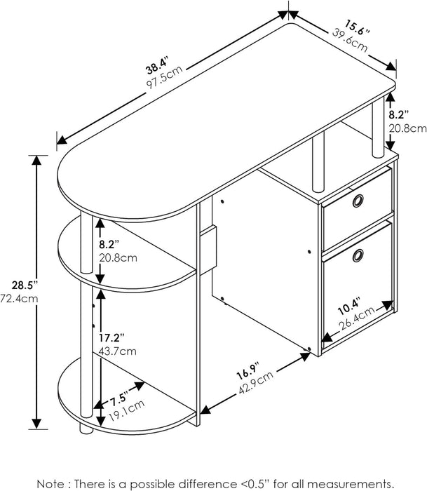 Jaya Simplistic Computer Study Desk, White Oak/Chrome/Black