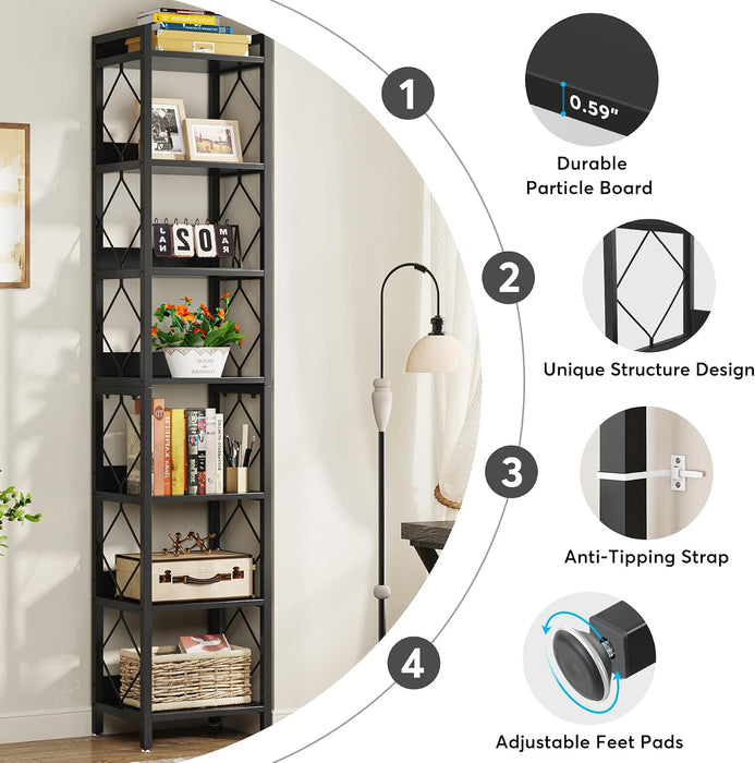 Tribesigns 78.7 Inch Tall Skinny Narrow Bookshelf Bookcase, Black | 7 Tier Bookcase for Small Spaces, Freestanding Display Shelves, Multifunctional Corner Storage Organizer for Home Office