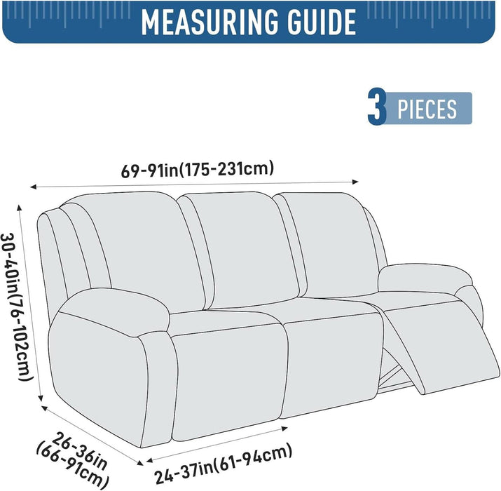 Recliner Sofa Covers Stretch Reclining Couch Cover, Jacquard Recliner Couch Cover for 3 Seat Furniture Protector Sofa Slipcovers with Elastic Bottom for Kids, Pets (Dark Grey)