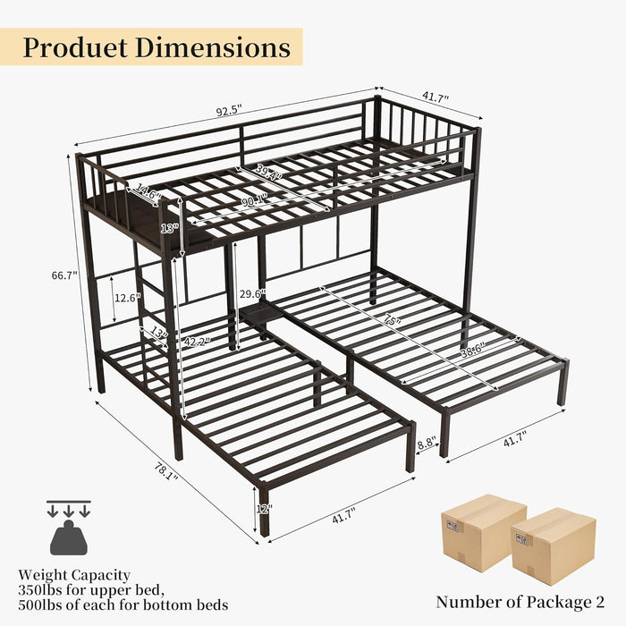 ObsidianBlack Triple Bunk Bed With Charging Station