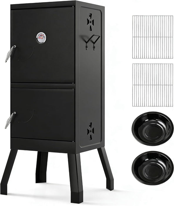 Vertical Charcoal Grills, 40" Multiple People BBQ Smoker Grill W/Removable Water Pan & Grill Grates, 4 Adjustable Air Dampers, Built-In Thermometer, Outdoor Charcoal Smoker for Backyard