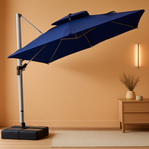 Cantilever Patio Umbrellas 10'X 10' Square Double Top Navy Blue