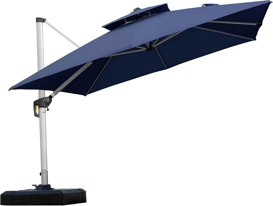 Cantilever Patio Umbrellas 10'X 10' Square Double Top Navy Blue