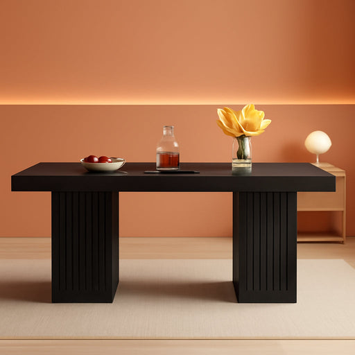 Tribesigns Dining Table for 4-6 People, 63 Inch Modern Rectangle Kitchen Table with Pedestal Base, Large Dinner Furniture for Dining Room, Kitchen, Living Room, Black