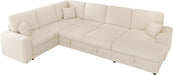 130Inch Beige Upholstered Sleeper Sofa With Storage