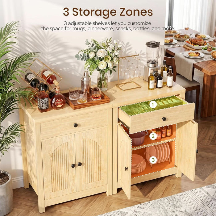 Arched Sideboard Buffet Cabinet with Storage, Modern Coffee Bar Cabinet, 1 Drawer & 2 Doors, Adjustable Shelves Accent Kitchen Cabinet, Natural