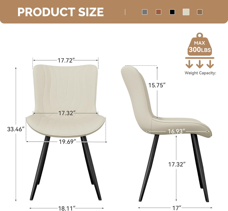 Dining Chair Set of 4 PU Leather Dining Room Chairs Upholstered Comfy Dining Chairs Modern Kitchen Armless Side Chair with Sturdy Metal Legs,Beige