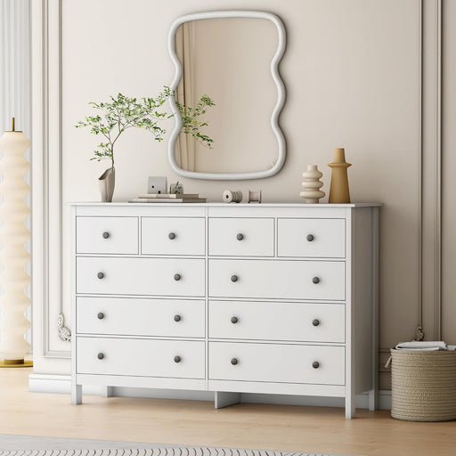 Luxurious White 55 Inch Ten Drawer Dresser