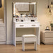 Vanity Desk with Mirror and Lights, 3 Color Modes Makeup Vanity with Cushioned Stool, 2 Drawers & Charging Station, Modern Dressing Table for Bedroom, Makeup Studio, White