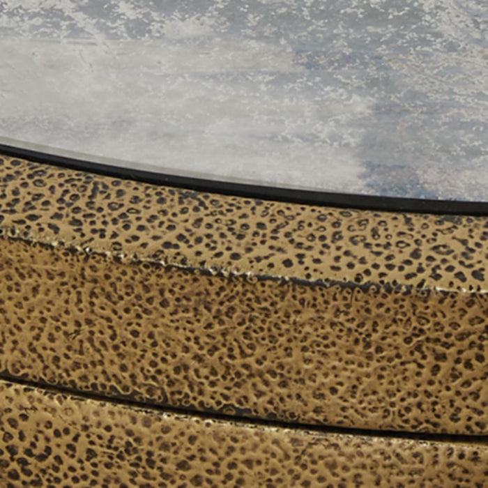 Korajane Oval Coffee Table with Tempered Glass Top, Faux Marble Finish, Steel Frame, 48" W X 27.38" D X 17.5" H, Antique Gold