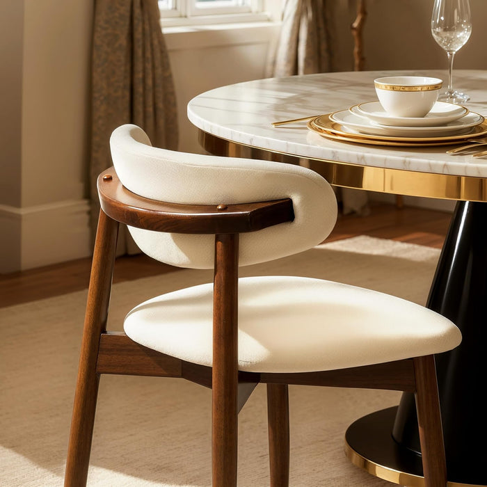 Dining Chairs Set of 4, Upholstered Wooden Dining Room Chairs, Mid Century Modern Fabric Kitchen Chair with Ergonomic Curved Backrest, Beige (Only Chairs)