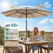 9FT Patio Umbrella with Solar Lights, 32 Lighted Pool Umbrella W/Tilt and Crank, Outdoor Market Solar Umbrellas for Garden, Deck, Backyard, Pool and Beach, Beige