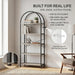 71" Arched Bookcase, 5-Tier Industrial Bookshelf with Metal Frame, Tall Storage Display Shelf for Living Room, Bedroom, Home Office, Gray