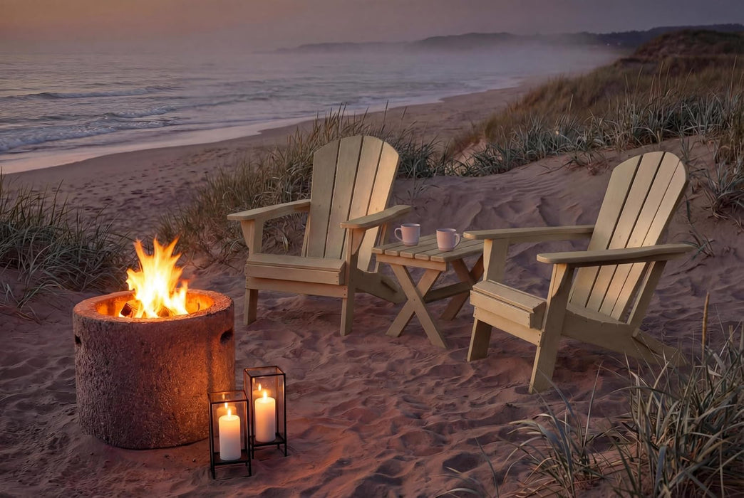 Folding Adirondack Chairs Set of 6 with Cup Holders, Heavy Duty HDPE Plastic Outdoor Chairs, Weather Resistant Heavyweight Patio Furniture Set for Deck, Fire Pit, Backyard, Brown
