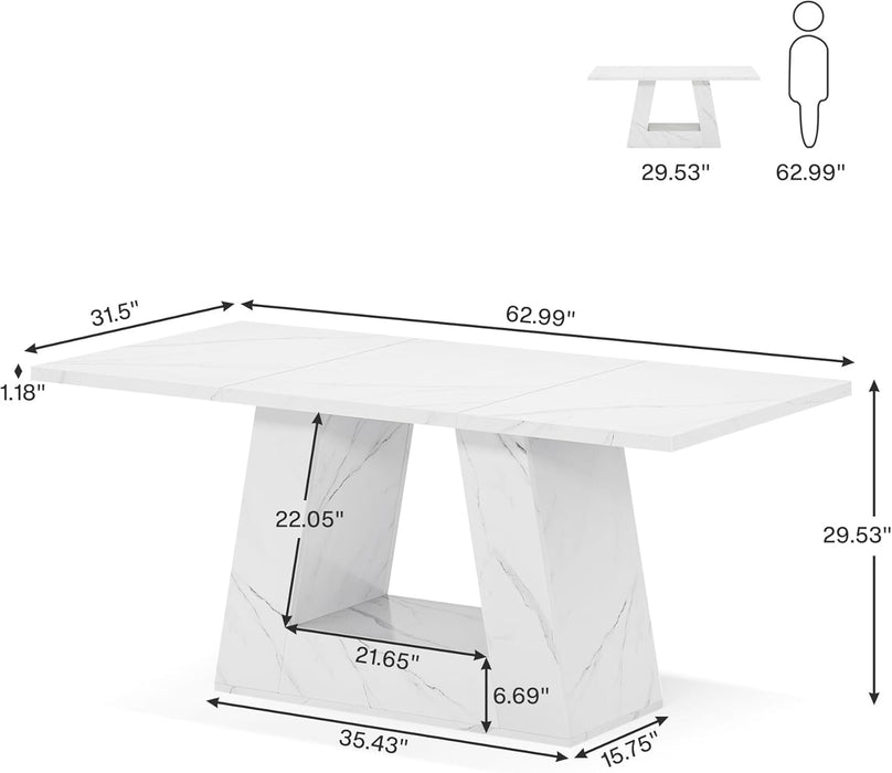 Dining Table for 4 to 6 People, 63" Rectangular Dining Room Table, Modern Wooden Faux Marble Dinner Table with Sturdy Base for Kitchen, Living Room
